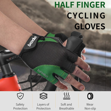 BOODUN 1408 4D Silicone Shock Absorbing Half Finger Breathable Bicycle Outdoor Riding Gloves, Size:M(Black and Green)-garmade.com