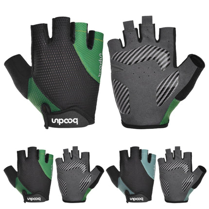 BOODUN 1408 4D Silicone Shock Absorbing Half Finger Breathable Bicycle Outdoor Riding Gloves, Size:L(Black and Green)-garmade.com