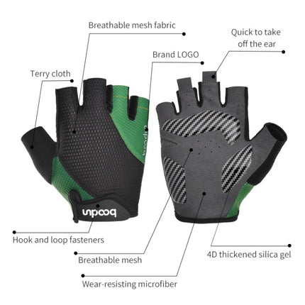 BOODUN 1408 4D Silicone Shock Absorbing Half Finger Breathable Bicycle Outdoor Riding Gloves, Size:L(Black and Green)-garmade.com