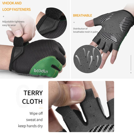 BOODUN 1408 4D Silicone Shock Absorbing Half Finger Breathable Bicycle Outdoor Riding Gloves, Size:L(Black and Green)-garmade.com