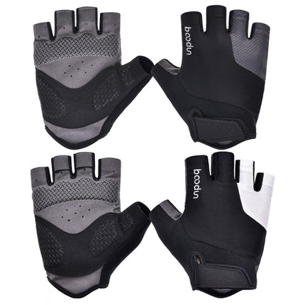 BOODUN Non-slip Half Finger Shock Absorption Breathable Heat Dissipation Outdoor Riding Gloves, Size:M(Black and Grey)-garmade.com