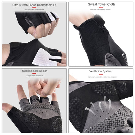 BOODUN Non-slip Half Finger Shock Absorption Breathable Heat Dissipation Outdoor Riding Gloves, Size:M(Black and Grey)-garmade.com