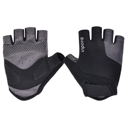 BOODUN Non-slip Half Finger Shock Absorption Breathable Heat Dissipation Outdoor Riding Gloves, Size:L(Black and Grey)-garmade.com