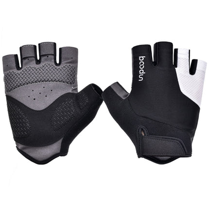 BOODUN Non-slip Half Finger Shock Absorption Breathable Heat Dissipation Outdoor Riding Gloves, Size:L(Black and White)-garmade.com