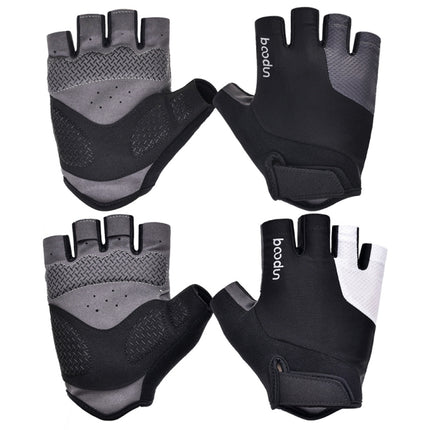 BOODUN Non-slip Half Finger Shock Absorption Breathable Heat Dissipation Outdoor Riding Gloves, Size:L(Black and White)-garmade.com