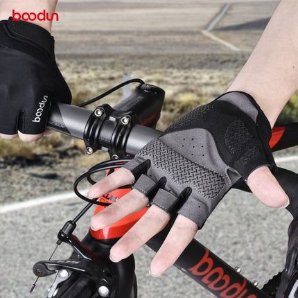 BOODUN Non-slip Half Finger Shock Absorption Breathable Heat Dissipation Outdoor Riding Gloves, Size:L(Black and White)-garmade.com