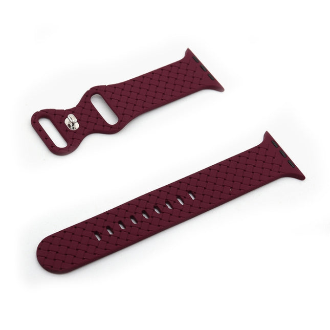 Weave Texture Watch Band For Apple Watch Ultra 49mm&Watch Ultra 2 49mm / Series 9&8&7 45mm / SE 3&SE 2&6&SE&5&4 44mm / 3&2&1 42mm(Wine Red)-garmade.com