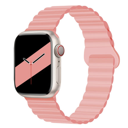 Reverse Buckle Magnetic Silicone Watch Band For Apple Watch Ultra 49mm&Watch Ultra 2 49mm / Series 9&8&7 45mm / SE 3&SE 2&6&SE&5&4 44mm / 3&2&1 42mm(Pink)-garmade.com