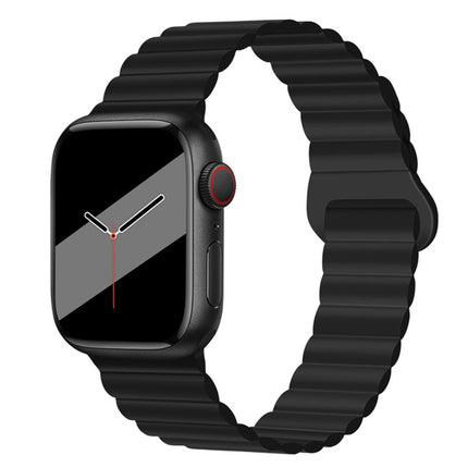 Reverse Buckle Magnetic Silicone Watch Band For Apple Watch Ultra 49mm&Watch Ultra 2 49mm / Series 9&8&7 45mm / SE 3&SE 2&6&SE&5&4 44mm / 3&2&1 42mm(Black)-garmade.com