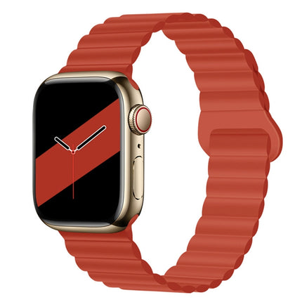 Reverse Buckle Magnetic Silicone Watch Band For Apple Watch Ultra 49mm&Watch Ultra 2 49mm / Series 9&8&7 45mm / SE 3&SE 2&6&SE&5&4 44mm / 3&2&1 42mm(Red)-garmade.com