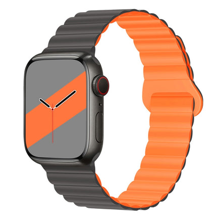 Reverse Buckle Magnetic Silicone Watch Band For Apple Watch Ultra 49mm&Watch Ultra 2 49mm / Series 9&8&7 45mm / SE 3&SE 2&6&SE&5&4 44mm / 3&2&1 42mm(Grey Orange)-garmade.com