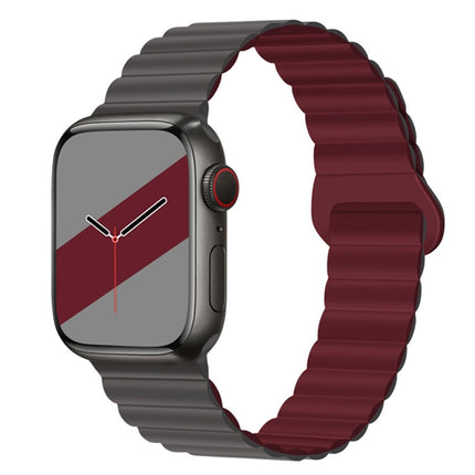 Reverse Buckle Magnetic Silicone Watch Band For Apple Watch Ultra 49mm&Watch Ultra 2 49mm / Series 9&8&7 45mm / SE 3&SE 2&6&SE&5&4 44mm / 3&2&1 42mm(Grey Wine Red)-garmade.com