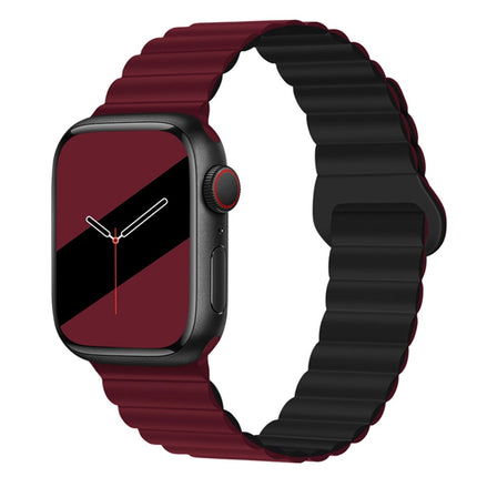 Reverse Buckle Magnetic Silicone Watch Band For Apple Watch Ultra 49mm&Watch Ultra 2 49mm / Series 9&8&7 45mm / SE 3&SE 2&6&SE&5&4 44mm / 3&2&1 42mm(Wine Red Black)-garmade.com