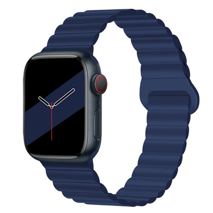 Reverse Buckle Magnetic Silicone Watch Band For Apple Watch Ultra 49mm&Watch Ultra 2 49mm / Series 9&8&7 45mm / SE 3&SE 2&6&SE&5&4 44mm / 3&2&1 42mm(Blue)-garmade.com