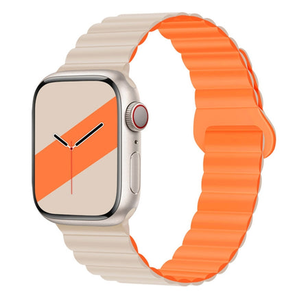 Reverse Buckle Magnetic Silicone Watch Band For Apple Watch Ultra 49mm&Watch Ultra 2 49mm / Series 9&8&7 45mm / SE 3&SE 2&6&SE&5&4 44mm / 3&2&1 42mm(White Orange)-garmade.com