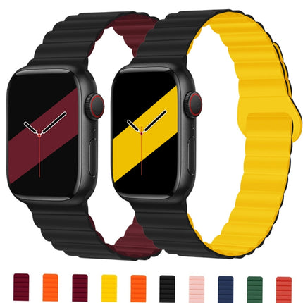Reverse Buckle Magnetic Silicone Watch Band For Apple Watch Ultra 49mm&Watch Ultra 2 49mm / Series 9&8&7 45mm / SE 3&SE 2&6&SE&5&4 44mm / 3&2&1 42mm(White Orange)-garmade.com