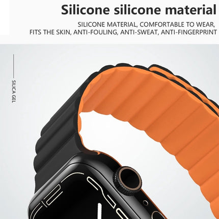 Reverse Buckle Magnetic Silicone Watch Band For Apple Watch Ultra 49mm&Watch Ultra 2 49mm / Series 9&8&7 45mm / SE 3&SE 2&6&SE&5&4 44mm / 3&2&1 42mm(Black Orange)-garmade.com