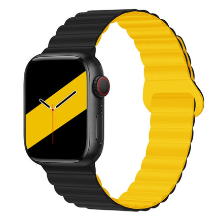 Reverse Buckle Magnetic Silicone Watch Band For Apple Watch Series 9&8&7 41mm / SE 3&SE 2&6&SE&5&4 40mm / 3&2&1 38mm(Black Yellow)-garmade.com