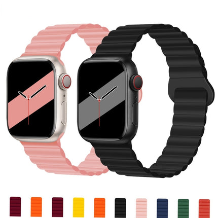 Reverse Buckle Magnetic Silicone Watch Band For Apple Watch Series 9&8&7 41mm / SE 3&SE 2&6&SE&5&4 40mm / 3&2&1 38mm(White Orange)-garmade.com