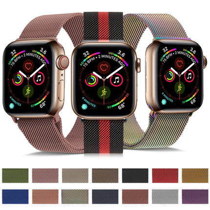 Milanese Stainless Steel Watch Band For Apple Watch Ultra 49mm&Watch Ultra 2 49mm / Series 9&8&7 45mm / SE 3&SE 2&6&SE&5&4 44mm / 3&2&1 42mm(Black Red Black)-garmade.com
