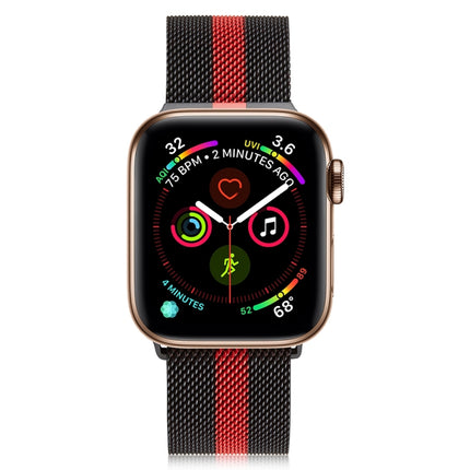 Milanese Stainless Steel Watch Band For Apple Watch Series 9&8&7 41mm / SE 3&SE 2&6&SE&5&4 40mm / 3&2&1 38mm(Black Red Black)-garmade.com