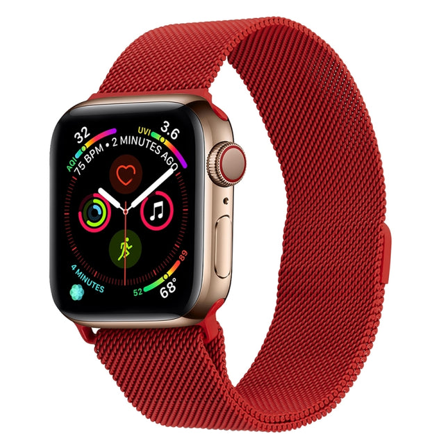 Milanese Stainless Steel Watch Band For Apple Watch Series 9&8&7 41mm / SE 3&SE 2&6&SE&5&4 40mm / 3&2&1 38mm(Red)-garmade.com