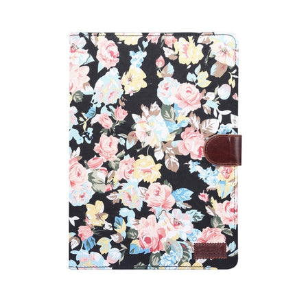 For iPad Pro 11 inch 2020 / 2021 PC + Left And Right Flowering Cloth Holster Wallet Card Holder With Dormancy(Black Flower)-garmade.com