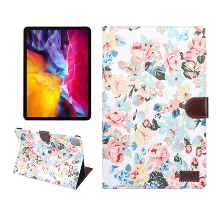 For iPad Pro 11 inch 2020 / 2021 PC + Left And Right Flowering Cloth Holster Wallet Card Holder With Dormancy(White Flower)-garmade.com