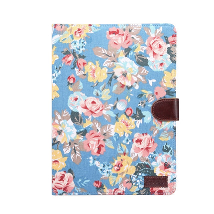 For iPad Pro 11 inch 2020 / 2021 PC + Left And Right Flowering Cloth Holster Wallet Card Holder With Dormancy(Blue Flower)-garmade.com
