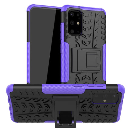 For Galaxy S20+ Tire Texture Shockproof TPU+PC Protective Case with Holder(Purple)-garmade.com
