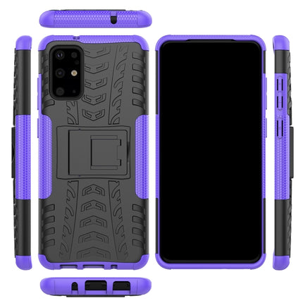 For Galaxy S20+ Tire Texture Shockproof TPU+PC Protective Case with Holder(Purple)-garmade.com