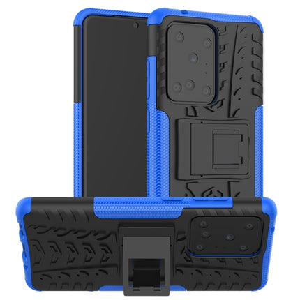 For Galaxy S20 Ultra Tire Texture Shockproof TPU+PC Protective Case with Holder(Blue)-garmade.com