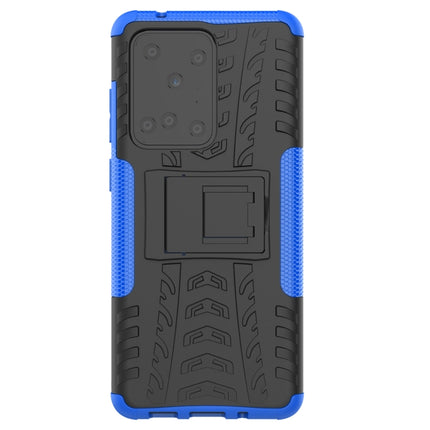 For Galaxy S20 Ultra Tire Texture Shockproof TPU+PC Protective Case with Holder(Blue)-garmade.com