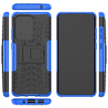 For Galaxy S20 Ultra Tire Texture Shockproof TPU+PC Protective Case with Holder(Blue)-garmade.com