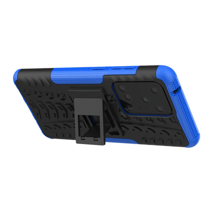 For Galaxy S20 Ultra Tire Texture Shockproof TPU+PC Protective Case with Holder(Blue)-garmade.com