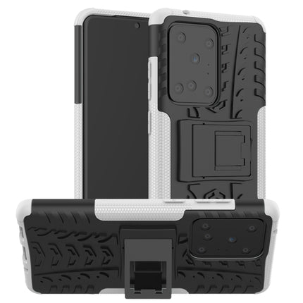For Galaxy S20 Ultra Tire Texture Shockproof TPU+PC Protective Case with Holder(White)-garmade.com