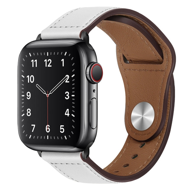 PU Leather Black Buckle Watch Band For Apple Watch Ultra 49mm&Watch Ultra 2 49mm / Series 9&8&7 45mm / SE 3&SE 2&6&SE&5&4 44mm / 3&2&1 42mm(White)-garmade.com