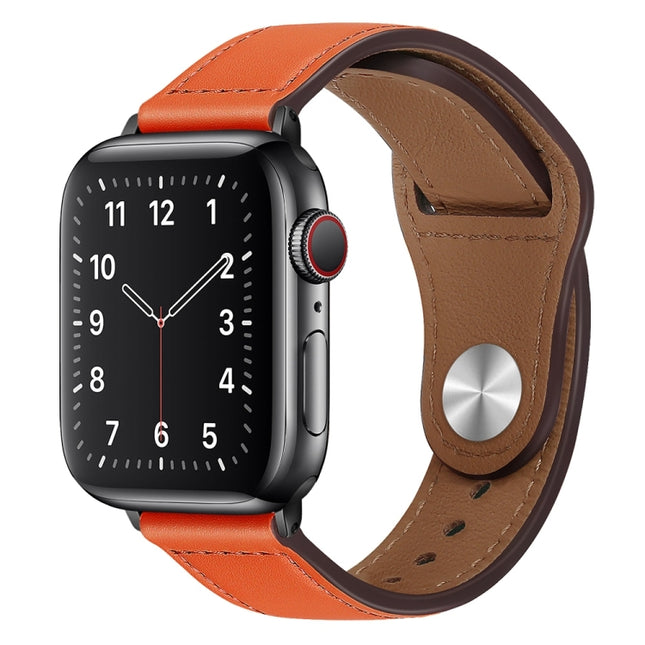 PU Leather Black Buckle Watch Band For Apple Watch Ultra 49mm&Watch Ultra 2 49mm / Series 9&8&7 45mm / SE 3&SE 2&6&SE&5&4 44mm / 3&2&1 42mm(Orange)-garmade.com