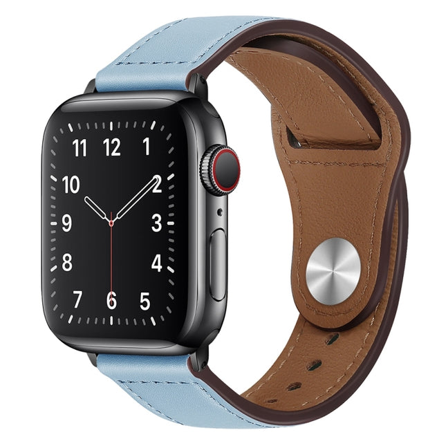 PU Leather Black Buckle Watch Band For Apple Watch Ultra 49mm&Watch Ultra 2 49mm / Series 9&8&7 45mm / SE 3&SE 2&6&SE&5&4 44mm / 3&2&1 42mm(Light Blue)-garmade.com