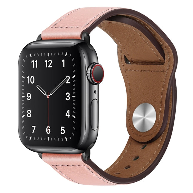 PU Leather Black Buckle Watch Band For Apple Watch Ultra 49mm&Watch Ultra 2 49mm / Series 9&8&7 45mm / SE 3&SE 2&6&SE&5&4 44mm / 3&2&1 42mm(Pink)-garmade.com
