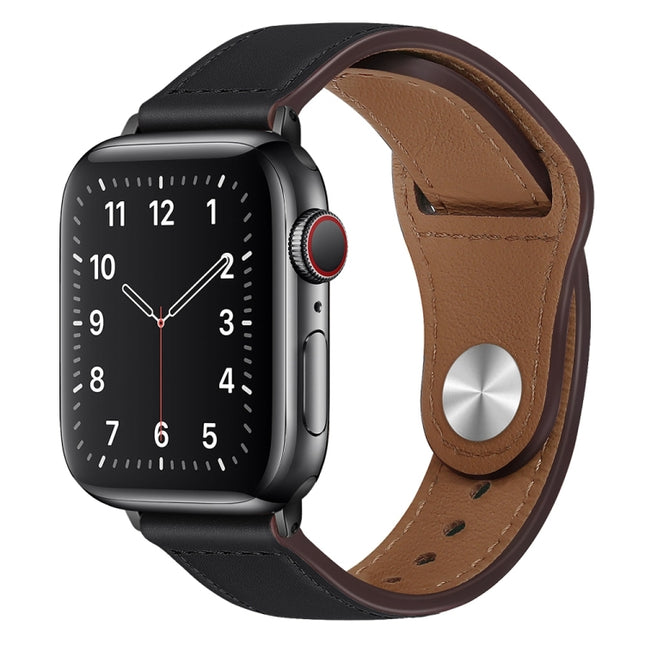 PU Leather Black Buckle Watch Band For Apple Watch Ultra 49mm&Watch Ultra 2 49mm / Series 9&8&7 45mm / SE 3&SE 2&6&SE&5&4 44mm / 3&2&1 42mm(Black)-garmade.com