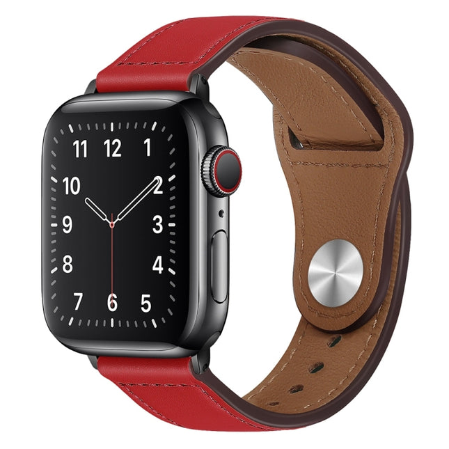 PU Leather Black Buckle Watch Band For Apple Watch Ultra 49mm&Watch Ultra 2 49mm / Series 9&8&7 45mm / SE 3&SE 2&6&SE&5&4 44mm / 3&2&1 42mm(Red)-garmade.com