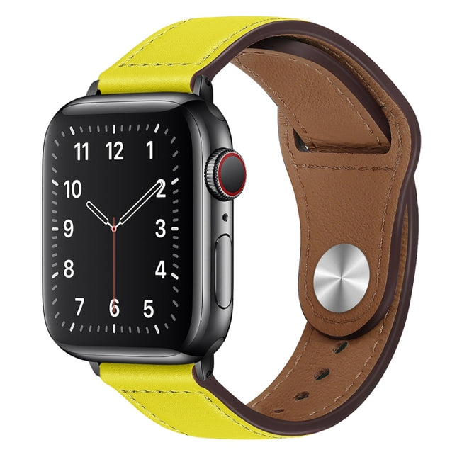 PU Leather Black Buckle Watch Band For Apple Watch Ultra 49mm&Watch Ultra 2 49mm / Series 9&8&7 45mm / SE 3&SE 2&6&SE&5&4 44mm / 3&2&1 42mm(Yellow)-garmade.com