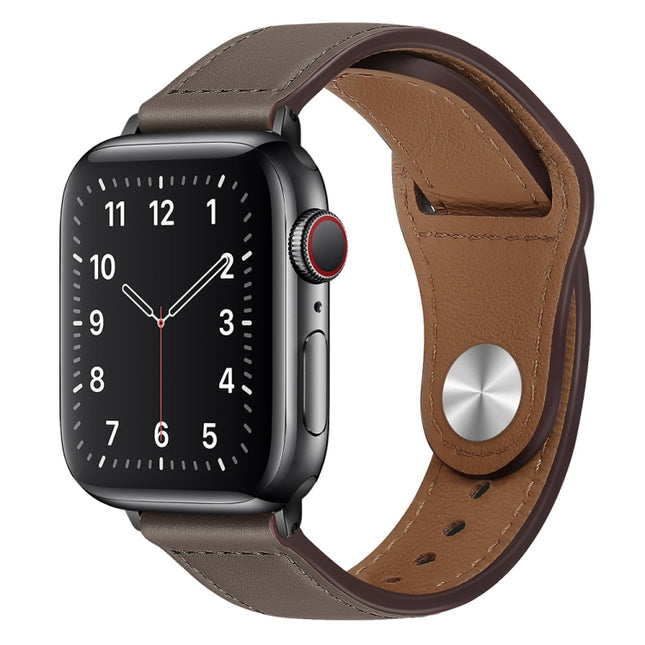 PU Leather Black Buckle Watch Band For Apple Watch Ultra 49mm&Watch Ultra 2 49mm / Series 9&8&7 45mm / SE 3&SE 2&6&SE&5&4 44mm / 3&2&1 42mm(Grey Brown)-garmade.com