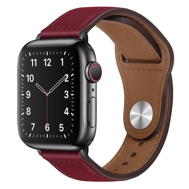 PU Leather Black Buckle Watch Band For Apple Watch Ultra 49mm&Watch Ultra 2 49mm / Series 9&8&7 45mm / SE 3&SE 2&6&SE&5&4 44mm / 3&2&1 42mm(Wine Red)-garmade.com