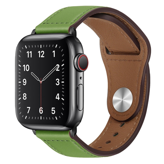 PU Leather Black Buckle Watch Band For Apple Watch Ultra 49mm&Watch Ultra 2 49mm / Series 9&8&7 45mm / SE 3&SE 2&6&SE&5&4 44mm / 3&2&1 42mm(Green)-garmade.com