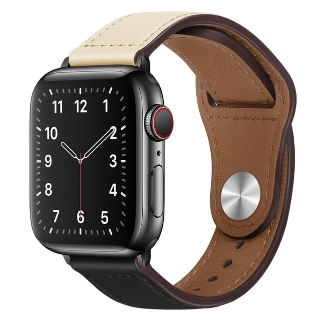 PU Leather Black Buckle Watch Band For Apple Watch Ultra 49mm&Watch Ultra 2 49mm / Series 9&8&7 45mm / SE 3&SE 2&6&SE&5&4 44mm / 3&2&1 42mm(Beige and Black)-garmade.com
