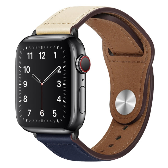 PU Leather Black Buckle Watch Band For Apple Watch Ultra 49mm&Watch Ultra 2 49mm / Series 9&8&7 45mm / SE 3&SE 2&6&SE&5&4 44mm / 3&2&1 42mm(Beige and Dark Blue)-garmade.com
