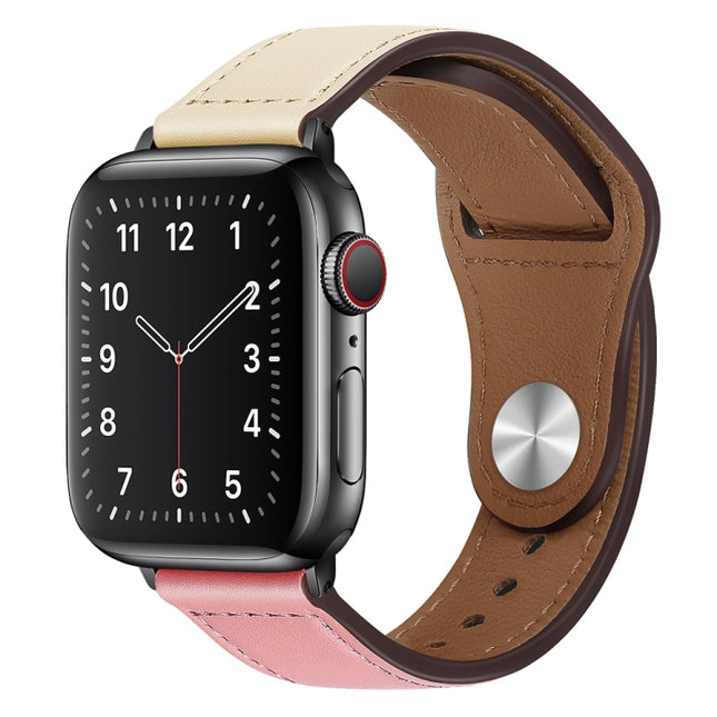 PU Leather Black Buckle Watch Band For Apple Watch Ultra 49mm&Watch Ultra 2 49mm / Series 9&8&7 45mm / SE 3&SE 2&6&SE&5&4 44mm / 3&2&1 42mm(Beige and Pink)-garmade.com