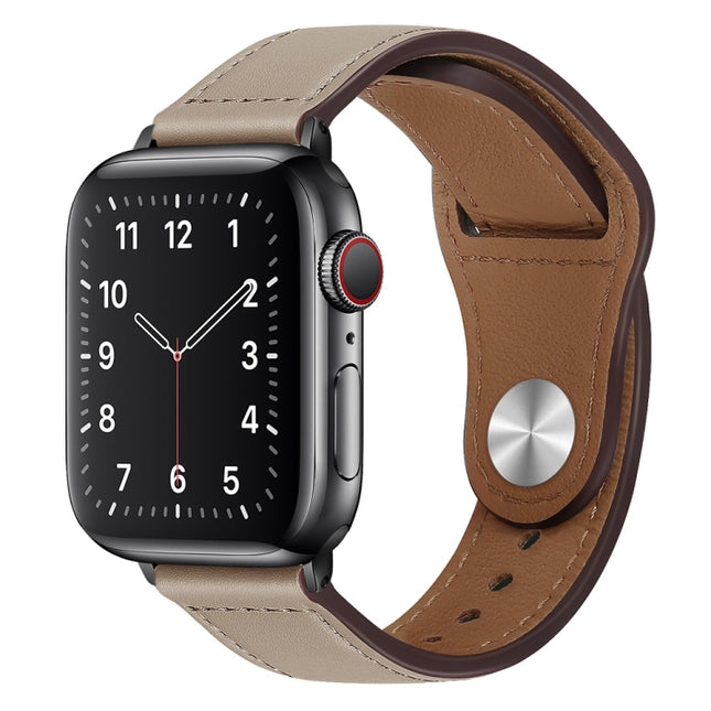 PU Leather Black Buckle Watch Band For Apple Watch Ultra 49mm&Watch Ultra 2 49mm / Series 9&8&7 45mm / SE 3&SE 2&6&SE&5&4 44mm / 3&2&1 42mm(Light Grey)-garmade.com